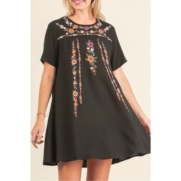 Umgee Black Dress with Floral Embroidery - Picture 2 of 2